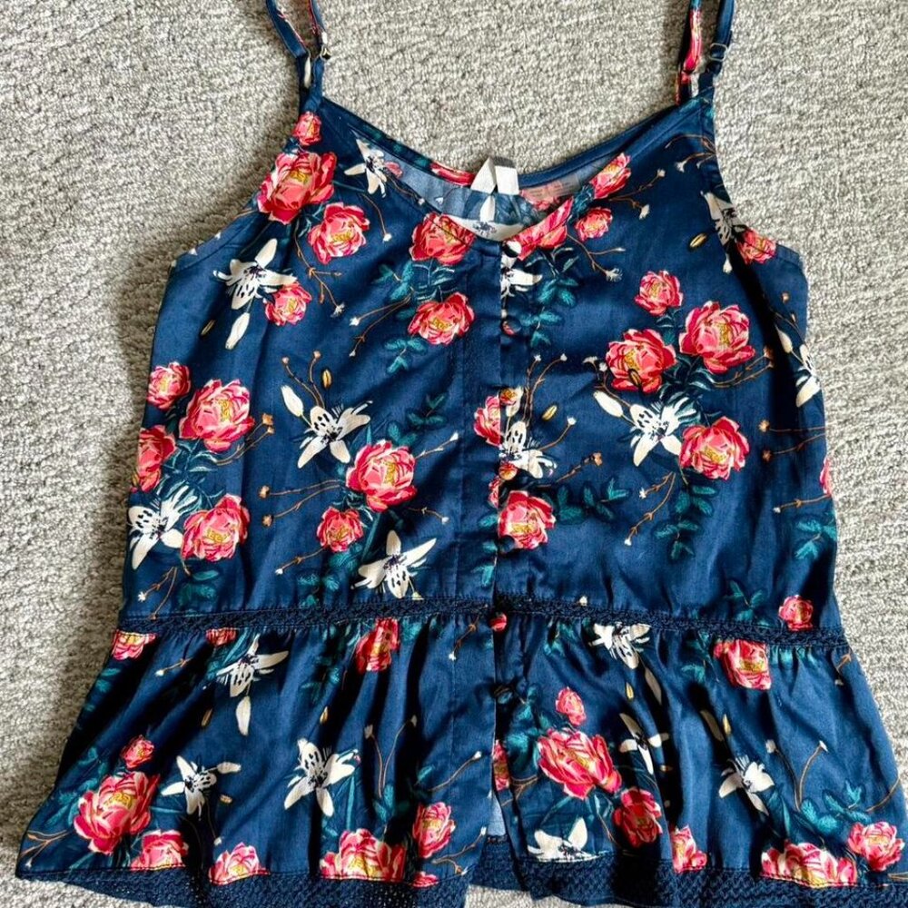 Blue Floral Roxy Top Womens Size XS